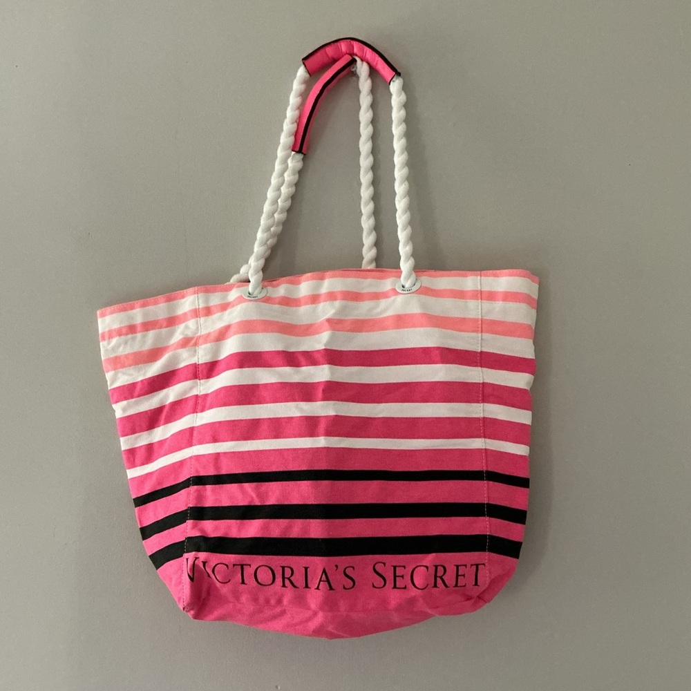 Victoria's Secret striped canvas beach tote bag